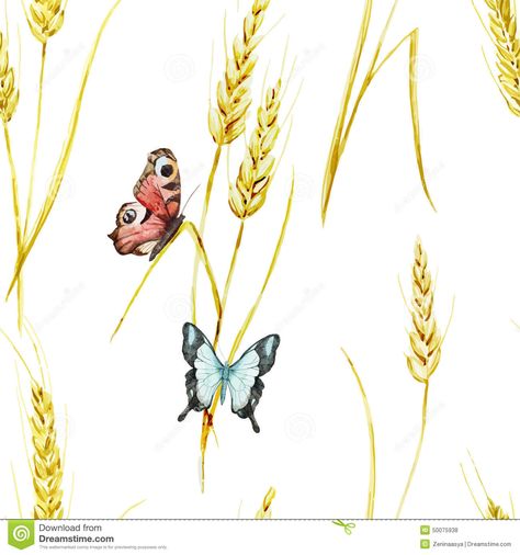 Butterfly and wheat pattern Wheat And Butterfly Tattoo, Vector Butterfly, Wheat Flower, Farm Logo Design, Watercolor Vector, Farm Logo, Beautiful Watercolor, Single Image, Pattern Illustration