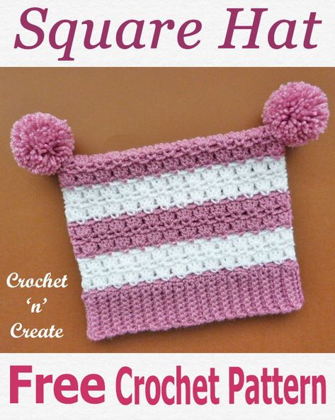 Crochet square hat, FREE crochet pattern, #crochetncreate #crochet #howto #crochetpattern #crochethat #crochetbabyhat #babycrochethat #freecrochetpattern #easypattern #freepattern #forbeginners #diy #crafts Square Crochet Hat Pattern, Crochet Square Beanie, Square Beanie Crochet Pattern, Square Hat Crochet Pattern, Square Beanie Crochet, Square Hat, Crochet Square Hat Pattern Free, Square Hat Crochet, Square Crochet Hat