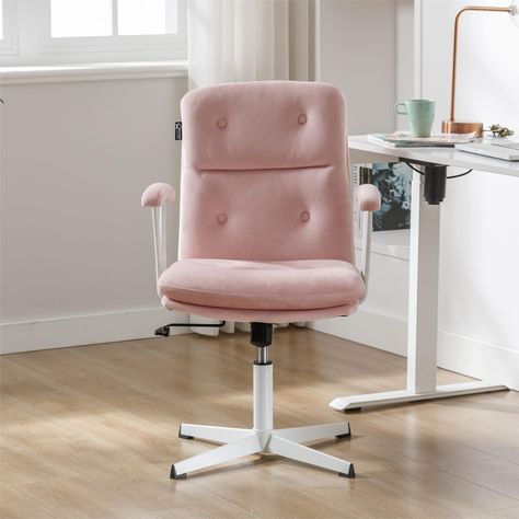 PRICES MAY VARY. ✨【Space Beautifier】Stylish appearance combined with vibrant color brings a vitality, refreshing look to your room. Your space shines with this well-crafted chic pink desk swivel chair with removable padded armrests. It is a decoration that adds artistic atmosphere to your room. Moreover, its superior performance coupled with versatile use makes it suitable for most spaces like home, makeup room, conference room and office. 🌻【Body Guarder】Ergonomic design integrated with a relia Pink Desk Chair With Wheels, Desk Chair No Wheels, Pink Desk Chair, Comfy Office Chair, Comfortable Office Chair, Office Chair Design, Modern Office Chair, Elegant Chair, Indie Room Decor