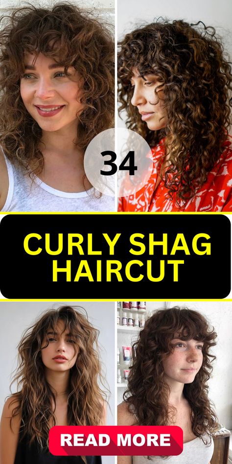 Embrace Your Waves: 34 Curly Shag Haircut Ideas for a Chic 2024 Look - divagaze.com Curly Hair Shag Haircut, Curly Shag Haircut Medium, Wavy Curly Hair Cuts, Shaggy Curly Hair, Shag Haircut Ideas, Medium Curly Haircuts, Medium Shag Hairstyles, Curly Shag, Medium Shaggy Hairstyles