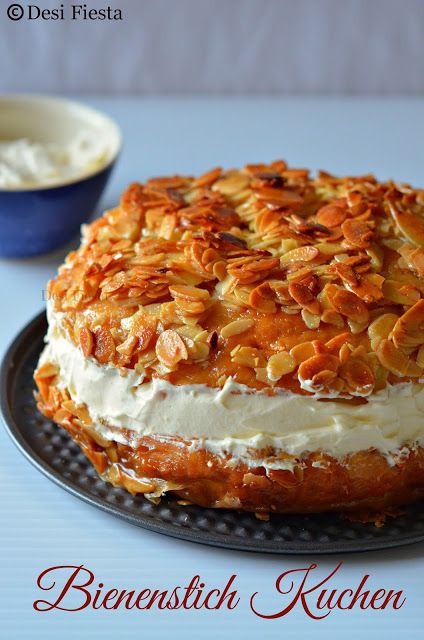 Bienenstich Kuchen (German Bee Sting Cake) - Eggless - Desi Fiesta German Bee Sting Cake, German Pastries, Bee Sting Cake, German Food Authentic, Kek Lapis, German Cake, German Desserts, German Baking, Bee Sting