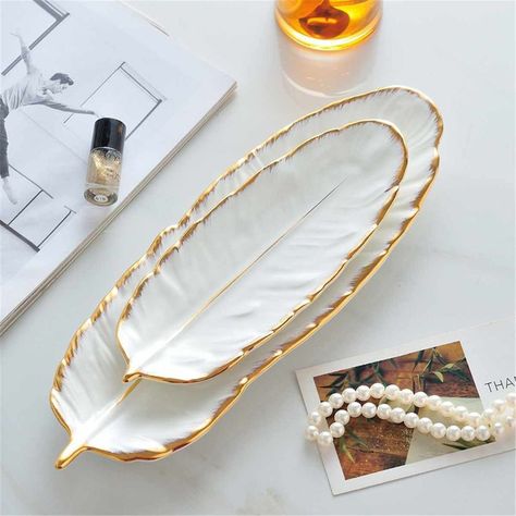 Crockery Design, Leaf Plates, Plate Decor, Ceramic Tray, Feather Jewelry, Ceramic Tableware, Serving Plate, Ceramic Plate, Jewelry Tray