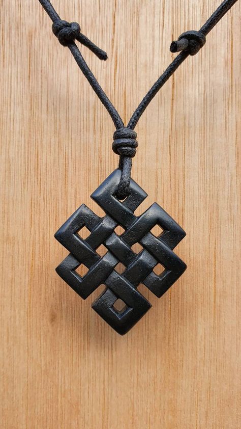 Tibetan Endless Knot Pendant Eternity And Circle Of Life | Etsy Tre Kunst, Wood Carving Art Sculpture, Wooden Jewelery, Endless Knot, Buddhist Jewellery, Dremel Carving, Wood Jewelery, Green Granite, Necklace Infinity