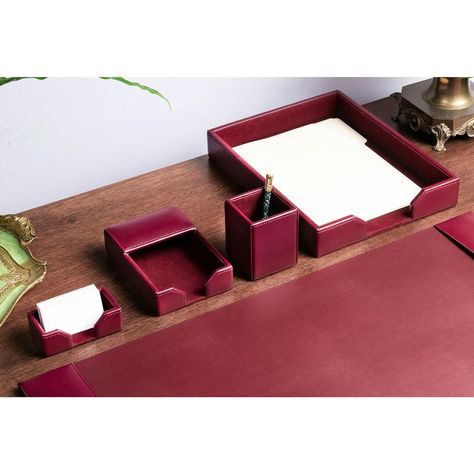 The Elegant Office | Burgundy Bonded Leather Desk Set, 5pc Leather Desk, Elegant Office, Desk Set, Desk, Leather