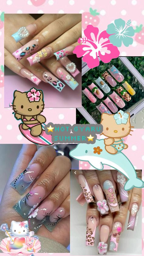 Some cute kawaii nail inspo perfect for summer mermaid vibes for all the cutie y2k girlies Y2k Summer Nails, Bali Nails, Summer Gyaru, Nails Hello Kitty, Ocean Nails, Mermaid Vibes, Y2k Nails, Kawaii Nails, Y2k Summer