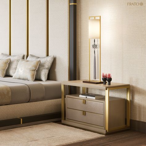 Pick of the Week | Bedside Tables: For instant wow-factor, look to the LEXTON. Playing with the idea of a design within a design, it features a two-drawer box of glossy wood veneer set within a framework of veneer and metal. See more designs at the link in our bio. #FRATO #TimelessInteriorsbyFRATO #LuxuryInteriors #InteriorDesign #PickoftheWeek #BedsideTables Bed Side Table Design Modern, Luxury Bed Side Table Design, Side Tables Bedroom Modern Luxury, Side Tables Bedroom Modern, Modern Side Table Bedroom, Room Cool Ideas, Wooden Bed Side Table, Bed Side Table Design, Bed Side Tables