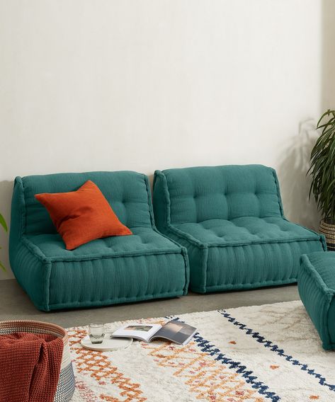 Sully Modular Large Floor Cushion, Teal Cotton Slub | MADE.com Floor Cushions Living Room, Playroom Seating, Large Floor Cushions, Bantal Sofa, Modul Sofa, Floor Seating, Led Furniture, Sofa Sale, Floor Cushions