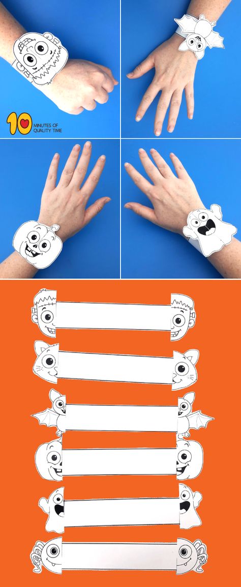 Halloween Printable Bracelets Bracelets Halloween, Imprimibles Halloween, Halloween Lesson, Bricolage Halloween, Halloween Infantil, Halloween Crafts For Toddlers, Halloween Bracelet, Halloween Printable, Halloween Crafts For Kids