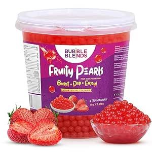 Bubble Blends Strawberry Popping Boba (7lbs) - Popping Pearls 100% Fat-Free-Free - Real Fruit Juice - Bursting Boba Pearls for Bubble Tea, Boba Drink Sinkers & Dessert Toppings Strawberry Popping Boba, Bubble Tea Tapioca Pearls, Bursting Boba, Popping Pearls, Popping Boba, Real Fruit Juice, Boba Pearls, Bubble Tea Boba, Boba Drink