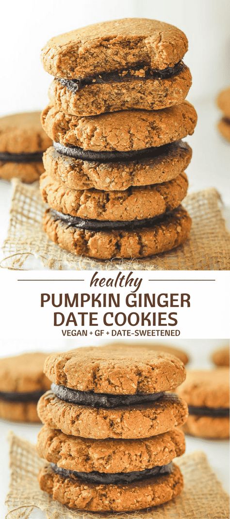 Perfectly tender & slightly chewy, these date-sweetened, super Healthy Pumpkin Ginger Date Cookies are perfect for snacking, refuelling or for when you want a healthier dessert. Pumpkin And Dates Recipe, Date Sweetened Cookies, Pumpkin Date Recipes, Date Sweetened Desserts, Healthy Pumpkin Cookies, Dessert Pumpkin, Weight Watcher Desserts, Date Cookies, Dessert Cookies