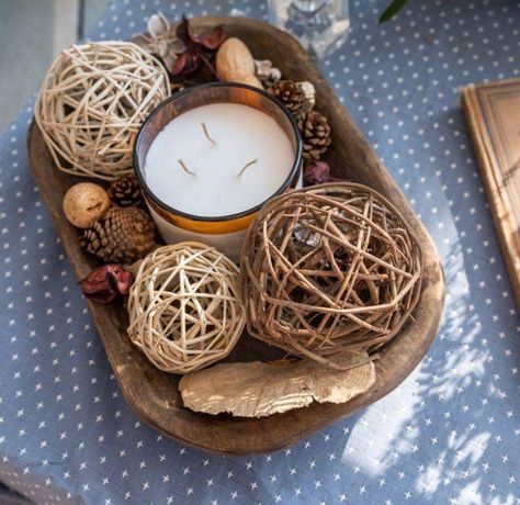 Oblong Wooden Bowl Decor, Wooden Bowl Centerpiece Dining Rooms, Fruit Bowl Decor Centerpieces, Decorative Bowl With Balls, Decorative Balls Centerpiece, Wooden Bowl Filler Ideas, Round Dough Bowl Decor, Decorative Balls In Bowl Centerpieces, Wooden Balls Decoration