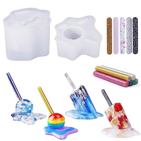 LET'S RESIN Melted Ice lolly Resin Epoxy Molds, Silicone Molds for Crafts, Pop and Candy Shape with 10pcs Sticks, DIY Melting Sculpture, Summer Ornaments Melting Sculpture, Melted Popsicle, Epoxy Molds, Clear Casting Resin, Resin Art Supplies, Molds Silicone, Ice Pop, Silicone Resin Molds, Mold Release