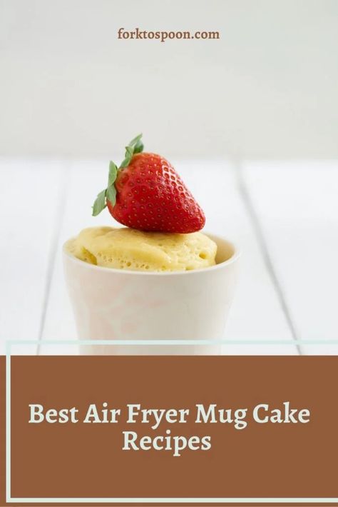 Mug Cake Airfryer Healthy, Air Fryer Single Serve Cake, Air Fryer Cake For One, Air Fryer Cake In A Cup, Air Fryer Small Cakes, Air Fryer Single Dessert, Airfryer Mug Cake Recipes, Airfryer Mug Cake, Air Fryer Mug Cake Recipes