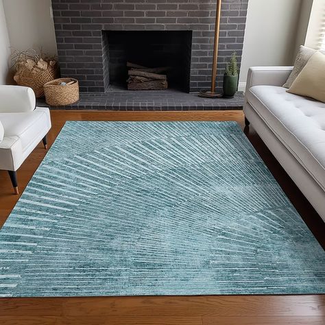 Addison Rugs Chantille 8 X 10 (ft) Teal Indoor/Outdoor Stripe Machine Washable Area Rug in the Rugs department at Lowes.com Outdoor Cleaning, Teal Rug, Washable Area Rug, Teal Area Rug, Rugs And Mats, Organic Pattern, Modern Fan, Transitional Decor, Washable Area Rugs