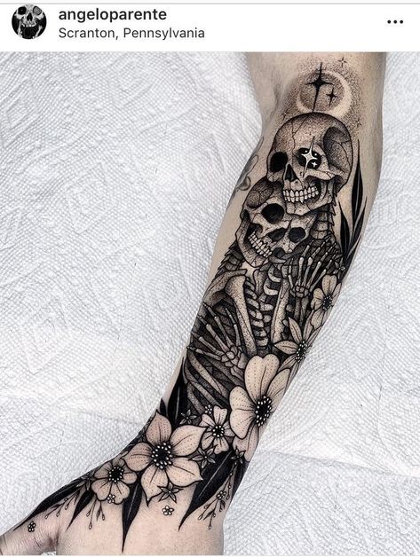 Gothic Half Sleeve Tattoos For Women, Womens Skeleton Tattoo, Edgy Sleeve Tattoos For Women, Dark Vibe Tattoo, Spooky Couples Tattoo, Two Skeletons In Love Tattoo, Dia De Los Muertos Tattoo Ideas Sleeve, Remember Tattoo Ideas, Marina Tattoo