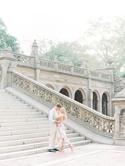 Bethesda Terrace NYC Engagement Photos #NYC #EngagementPhotos #mariamackphotography Bethesda Terrace Engagement, Engagement Photos Floral Dress, Nyc Engagement Photoshoot, Park Film Photography, Engagement Photos Central Park, Engagement Photos Formal, Central Park Engagement Shoot, Nyc Engagement Shoot, Nyc Shoot