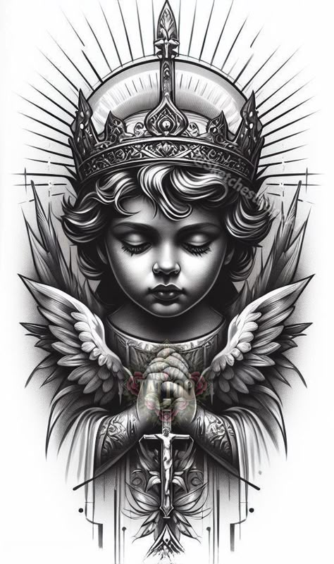 Chest Tattoo Drawings, Arm Tattoos Drawing, Cherub Tattoo, Christ Tattoo, Realistic Tattoo Sleeve, Chicano Style Tattoo, Muster Tattoos, Religious Tattoo, Jesus Tattoo