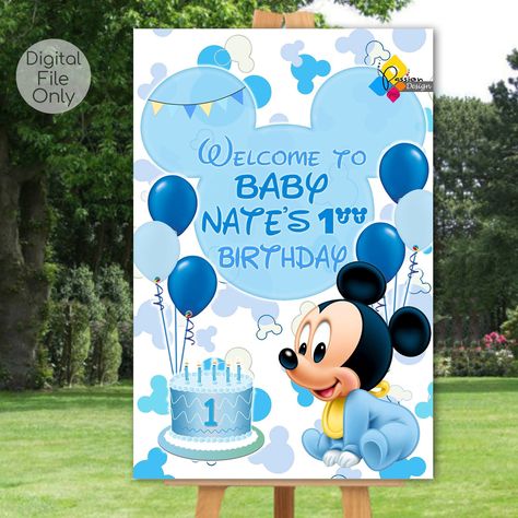 Mickey Mouse Birthday Decorations Blue, Mickey Mouse Welcome Board, Welcome Birthday Board, Mickey Mouse Blue Birthday, Blue Mickey Mouse Party 1st Birthdays, Birthday Welcome Board Entrance, Blue Mickey Mouse Birthday, First Birthday Welcome Board, Welcome Board For Birthday Party