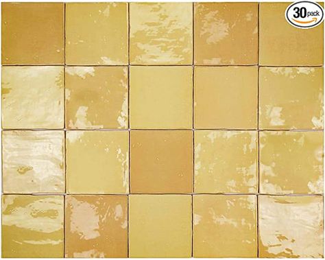 Premium Designer Quality Square Tamaris Yellow Mustard 5 inch x 5 inch Nominal Size Mixed Vintage Pastel Yellow Ceramic Glazed Tile ( Box of 30 Individual Tiles) - - Amazon.com Yellow Kitchen Tiles Backsplash Ideas, Yellow Ceramic Tile, Mustard Kitchen Tiles, Mustard Tile Bathroom, Yellow Tiles Kitchen, Gosha Flowers, Bathroom Tiles Vintage, Tiled Backsplash Kitchen, Yellow Tile Backsplash