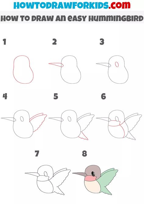 How to Draw an Easy Hummingbird - Drawing Tutorial For Kids Doodle Animals Step By Step, Step By Step Hummingbird Drawing, How To Draw A Hummingbird Easy, How To Draw A Hummingbird, Cute Hummingbird Drawing, How To Draw Birds Easy, Draw Hummingbird, Draw A Hummingbird, Mystery Drawing