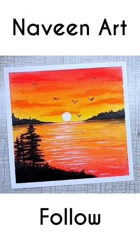 Pastel Landscapes Easy, Sun Set Oil Pastel, Nature Drawing Ideas With Oil Pastel, Landscape Oilpastels, Oil Pastel Art Easy Sunset, Sunset Drawing Oil Pastel, Simple Oil Pastel Drawings For Beginners, Oil Pastel Paintings Easy, Oil Pastel Drawings Easy Scenery