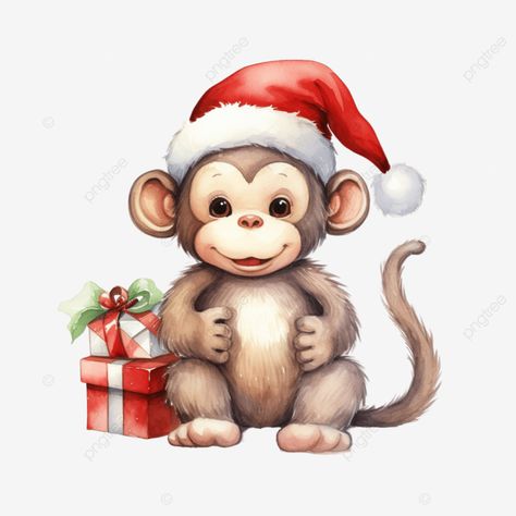 cute monkey for christmas day with watercolor illustration santa gift christmas animals christmas Christmas Monkey Drawing, Christmas Giraffe Drawing, Animals With Christmas Hats, Cartoon Png Transparent, Christmas Monkey, Monkey Christmas, Monkey Drawing, Giraffe Drawing, Animals Christmas