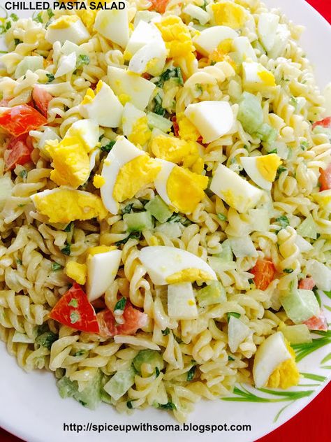 CURRY AND SPICE: CHILLED PASTA SALAD Box Recipes, Cold Pasta Salad, Cold Pasta, Pasta Salads, Lunch Box Recipes, Sweets Desserts, Cobb Salad, Pasta Salad, About Life