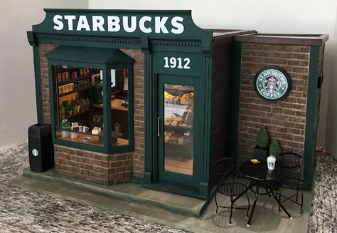 Pretend City, Starbucks Store, Dolls House Shop, Dollhouse Tutorials, Pike Place, Exterior Cladding, Dollhouse Kits, Barbie House, Miniature Houses