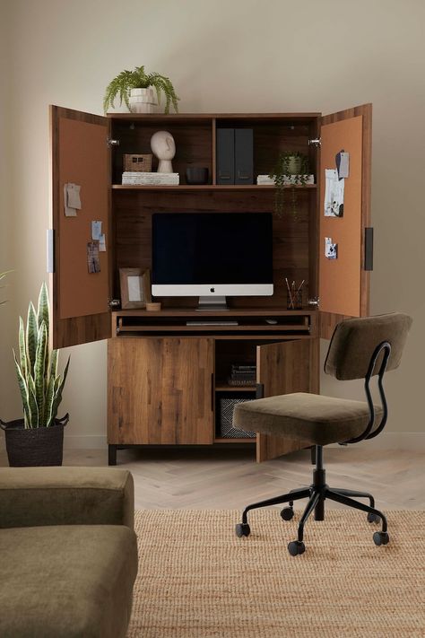 Dream Home Makeover Studio Mcgee, Hideaway Desk, Hidden Desk, Larder Cupboard, Desk Cabinet, Pc Table, Multipurpose Furniture, Desk In Living Room, Dark Metal