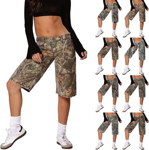 Women Camo Shorts Y2K Maple-Leaf Baggy Jorts Casual Long Jean Shorts Bermuda Shorts with Pocket Hiking Shorts - baggy jeans Camo Jorts, Long Jean Shorts, Shorts Y2k, Shorts Plus Size, Womens Camo, Hiking Shorts, Camo Shorts, Long Jeans, Coastal Cowgirl