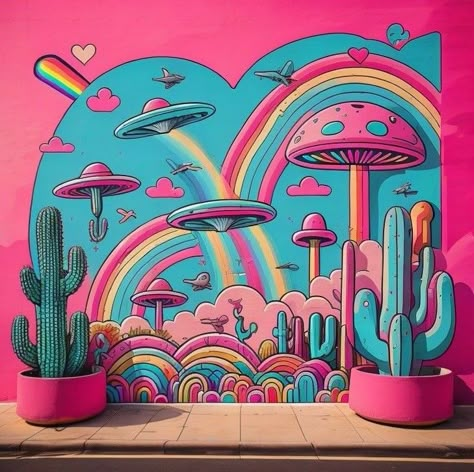 Kawaii Mural, Witchy Mural, Maximalist Mural, Trippy Mural, Cute Murals, Trippy Wall Mural, Cool Murals, Trippy Wall, Wal Art