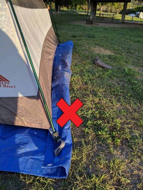 Do I Need to Put a Tarp Under My Tent? – Decide Outside – Making Adventure Happen Canopy Over Tent Camping, Small Tent Camping Set Up Ideas, Waterproof Tent Camping, Rain Camping Hacks, Tent Camping In The Rain, Camping Tent Hacks, Living In A Tent Full Time, Tent Floor Ideas, Backyard Tent Camping