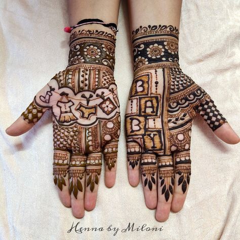 Sreemantham Mehendi Designs, Baby Girl Mehendi Design, Shreemant Mehndi, Mehndi Designs Baby Shower Hand, Beby Savar Mehndi, Mahendi Designs Baby Shower Mahendi Design, Mehendi For Baby Shower Indian, Seemantham Mehandi Designs, Baby Shower Mhendi Design Hand