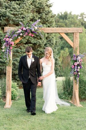 Floral Verde LLC-Floral Verde LLC portfolio Wooden Wedding Arch With Flowers, Wooden Arbor Wedding Flowers, Wood Arch With Greenery, Wooden Wedding Arch With Greenery, Floral Arch Wedding Triangle, Wedding Trellis, Wooden Wedding Arches, Ceremony Arch Decor, Wedding Arches Outdoors