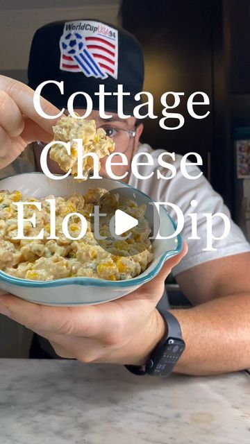 Leo Biette-Timmons on Instagram: "Dips are by far one of my favorite uses for cottage cheese. I’ve made some phenomenal ones (if I do say so), and this street corn/elote dip is up there for sure.   655 calories and 51g of protein for the ENTIRE recipe! Make this one for your next cookout or potluck, you will not be disappointed.  •••••••••••••••• #movewithleo #healthyrecipes #cottagecheese #cottagecheeserecipe #healthyfood #healthysnack #healthycooking #nyc #fyp #explorepage #recipe #healthyeating #healthybbq #healthycook" Corn And Cottage Cheese, Cottage Cheese Dorito Dip, Cottage Cheese Corn Dip, Cottage Cheese Avocado Dip, Cottage Cheese Dip Recipes Healthy, Cottage Law Food, Dorito Dip, Cottage Cheese Queso, Elote Dip