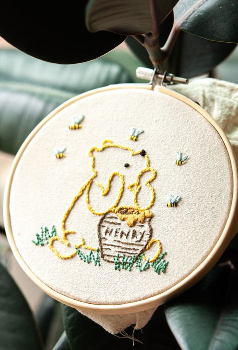 Winnie the Pooh Embroidery. Downloadable directions and pattern. Felt On Embroidery Hoop, Embroidered Winnie The Pooh, Easy Disney Embroidery, Winnie The Pooh Hand Embroidery, Embroidery Patterns Disney, Pooh Bear Embroidery, Winnie The Pooh Diy Gifts, Winnie The Pooh Embroidery Pattern, Embroidery Winnie The Pooh