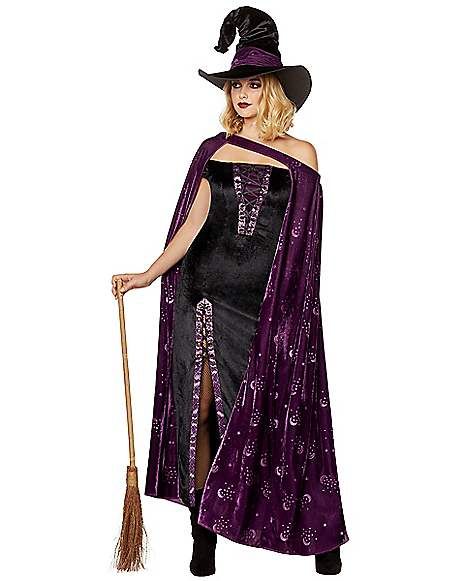 Adult Celestial Witch Costume - Spirithalloween.com Celestial Witch Costume, Kids Witch Costume, Celestial Witch, Purple Cape, Casting Spells, Plus Size Costume, Witch Costumes, Witch Dress, Witch Halloween Costume