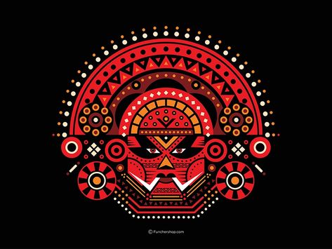 Theyyam design for Funchershop.   Theyyam (Teyyam,Theyam, Theyyattam ) is a popular ritual form of worship in Kerala.  Buy theyyam t shirts from here https://www.funchershop.com/product/theyyam/ Theyyam Logo, Theyyam Illustration, Theyyam Art, Indian Graphics, Kerala Blasters, Onam Wishes, Kerala Mural Painting, Totes Bag, Pichwai Paintings