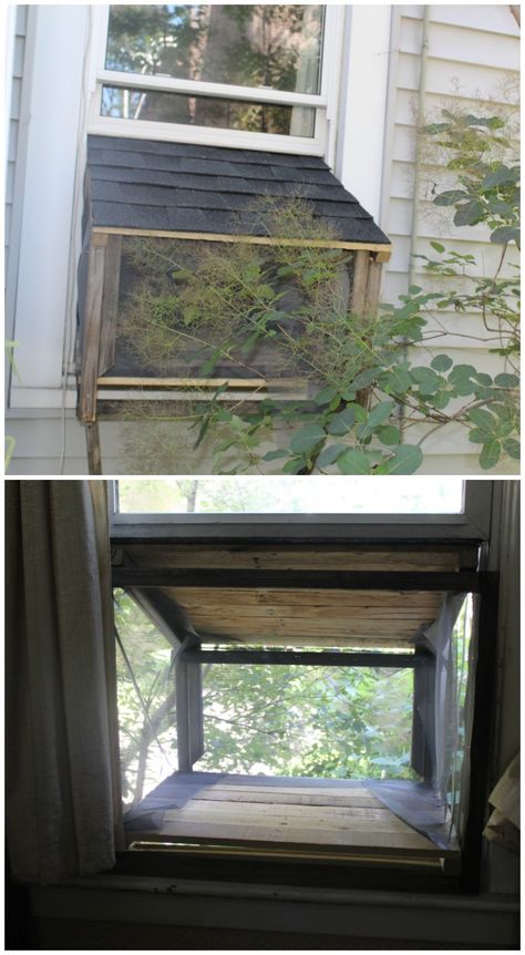 A DIY cat window box is only days away with this easy to follow tutorial on how to make a cat window box from palettes. #RoofedItMyself #ad Diy Cat Window, Pet Diy Projects, Cat Patio, Diy Cat Toys, Cats Diy Projects, Cat Urine, Cat Window, Cat Spray, Cat Enclosure