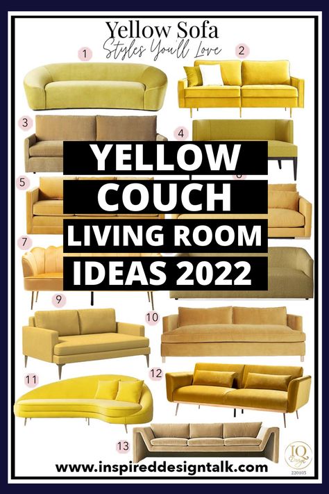 I love yellow sofa living room colour palettes! These yellow couch ideas are perfect for my new apartment. Yellow Sofa Decor Ideas, Rooms With Yellow Sofa, Gold Sofas Living Room, Yellow Couch Decor Ideas, Gold Couch Living Room Ideas, Gold Sofa Living Room Ideas, Yellow Sofa Living Room Colour Palettes, Yellow Couch Aesthetic, Gold Sofa Living Room Color Schemes