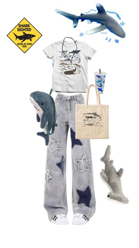 It’s awesome Jumino Core Outfit Ideas, Shark Aesthetic Outfits, Ocean Style Outfit, Ocean Outfit Ideas, Ocean Core Clothes, Sharkcore Aesthetic, Jumino Core Clothes, Shark Inspired Outfit, Sharkcore Outfits