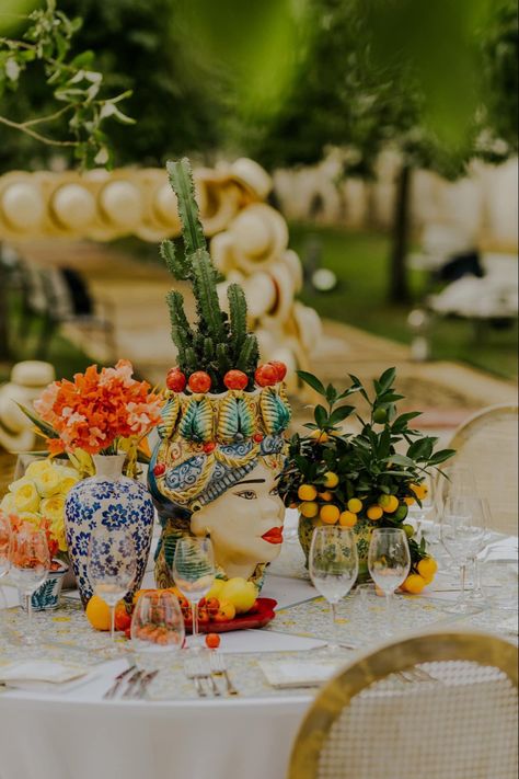 Colorful, Sicilian style wedding décor and style created by floral designer Mantas Petruškevičius 🍋 #weddingdecor #luxuryweddings #gardenflowers #flowercouture #tabledecor #luxuryevent #sicilianweddingplanner #montepaci #eventimagineer #weddingplanner @lapes_vestuves #photography @darius_jakubauskas Wedding Sicily, Sicilian Decor, Latin Wedding, Sicilian Wedding, Sicilian Style, Mexican Themed Weddings, Sicily Wedding, Italian Party, Mediterranean Wedding