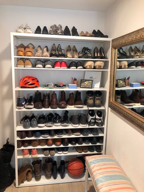 IKEA Shoe Shelf for Big Feet and Big Collection Ikea Shoe Shelf, Shoe Organizer Ikea, Shoe Rack Hacks, Ikea Garage, Shoe Storage Closet, Ikea Shoe Rack, Shoes Organizer Ideas, Ikea Shoe Storage, Shoe Storage Hacks