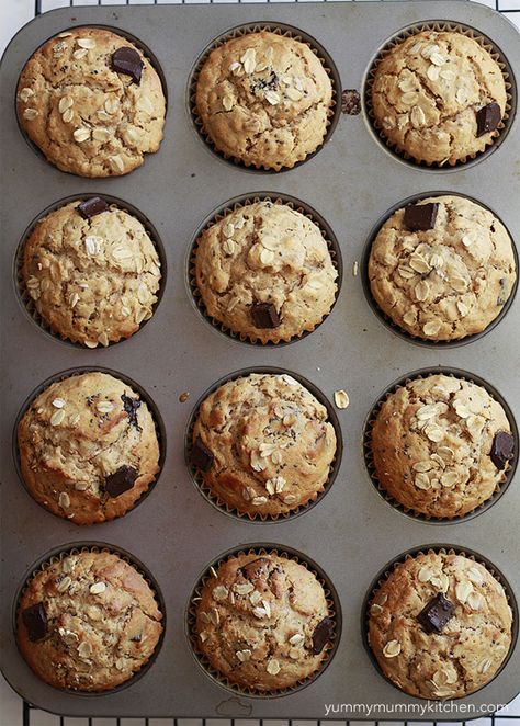 peanut butter muffins 1 cup rolled oats 1 cup all-purpose or gf flour 1/2 teaspoon salt 1 tablespoon baking powder 1/2 cup honey or maple syrup 1/2 cup peanut butter (creamy or crunchy), room temperature 1 cup unsweetened almond milk 2 eggs (or 2 flax eggs if vegan) 1/4 cup melted coconut oil 1 tablespoon chia seeds 1/3 cup chocolate chips or chunks* Nut Butter Muffins, Healthy Peanut Butter Muffins, Peanut Butter Powder Muffins, Healthy Peanut Butter Oatmeal Muffins, Peanut Butter Oat Muffins, Almond Flour Peanut Butter Muffins, Muffins With Chia Seeds, Peanut Butter Banana Oatmeal Muffins, Banana Peanut Butter Oat Muffins