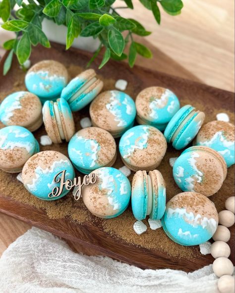 Ocean Macarons, Ocean Party Food, Macaron Ideas, Random Products, Ocean Theme Party, Ocean Party, Easy Drawings Sketches, I Want To Eat, Cake Decor