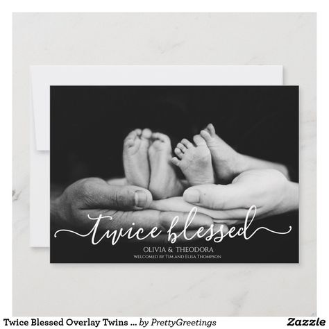 Twice Blessed Overlay Twins Photo Collage Birth Announcement Twins Birth Announcement Ideas, Twins Birth Announcement, Newborn Twin Photos, Twin Birth Announcements, Gender Reveal Cards, Twins Announcement, Its A Girl Announcement, Baby Thank You Cards, Twin Photos