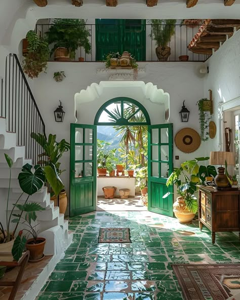 Italian Entryway Ideas, Greek Home Decor Interior Design, Hacienda Style Homes, Dream Life House, House Vibes, Hacienda Style, Home Vibes, Spanish House, Mediterranean Homes