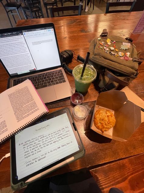 #finals #college #student #study #aesthetic #matchalatte #matcha Matcha Study Aesthetic, Cafe Study Aesthetic, Finals College, Cafes Aesthetic, College Student Aesthetic, Study Asthetic, Workstation Ideas, Soul Vibes, Dream Studies