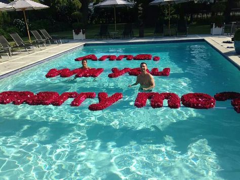 Preston Bailey's assistants setting up a very romantic proposal.. Proposal Backdrop, Preston Bailey, Bride Entry, Pool Wedding, Romantic Ideas, Luxury Honeymoon, Cute Date Ideas, Romantic Proposal, Bride Bachelorette