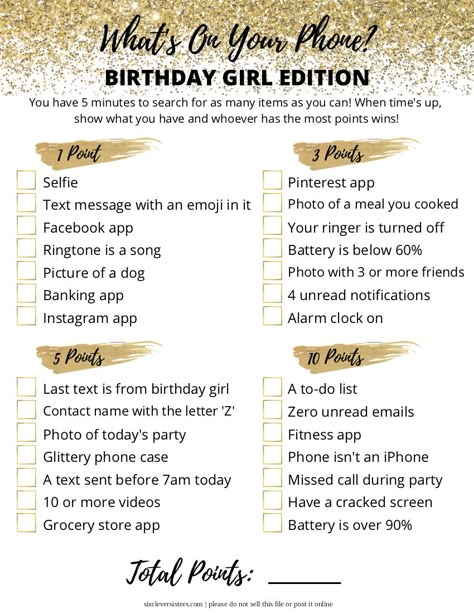 What's On Your Phone {Free Printable Birthday Game} Fun Games To Do At A Birthday Party, Birthday Games For 18th Birthday, Free Printable Birthday Party Games For Adults, Fun Bday Party Games, Birthday Jepordy Game Diy Questions, Activities For Bday Parties, What Is On Your Phone Game, 60th Birthday Party Games Free Printable, Birthday Party Games Printable